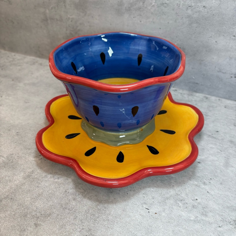 Susan Winget Garden Brights Blue Bowl Plate Hostess Certified International‎